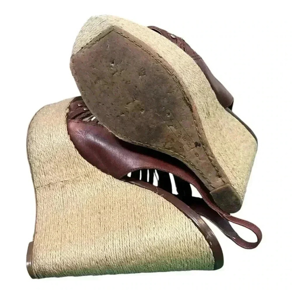 STEVEN by Steve Madden Wedge Sling Back Leather Braided Rope Stud Detail Shoe - Picture 10 of 14